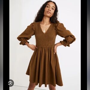 Madewell Flannel Lucie V-Neck Smocked‎  Cottagecore Mini Dress- Size XS